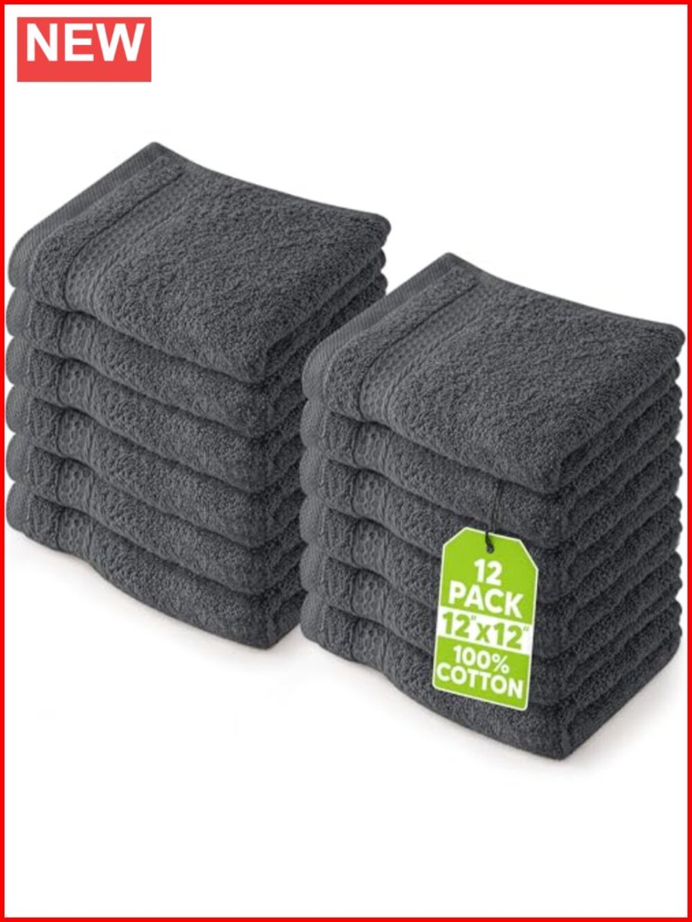12 Pack Cotton Ring Spun Washcloths 12x12 Absorbent Soft Bath Spa Gym Face